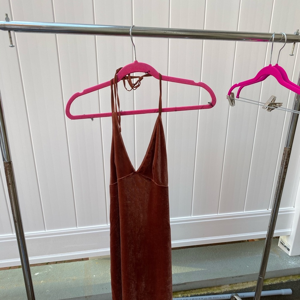 Long Suede Beautiful Deep V Dress